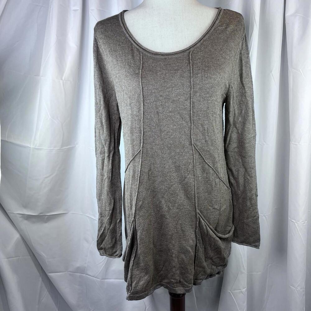 August Silk Sweater Women’s M Brown Pullover Pockets Long Sleeve